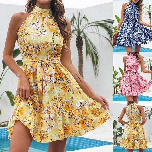 Zelina Floral Halter Dress